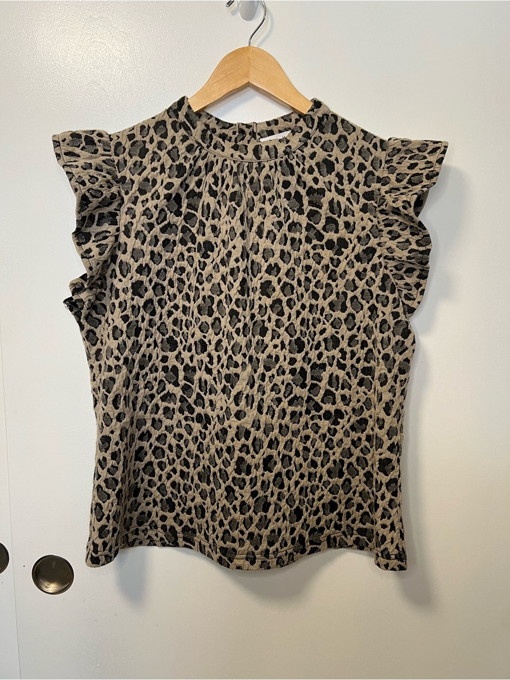 THML Leopard Ruffle Cap Sleeve Blouse - Beige & Black